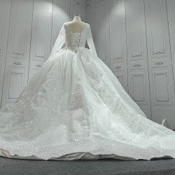 V Neck Fully Beaded Luxury Wedding Dress With Long Sleeves CBWD003