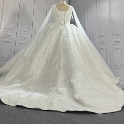 V Neck Glitter Ball Gown Wedding Dress With Shawl Sleeves CBWD002